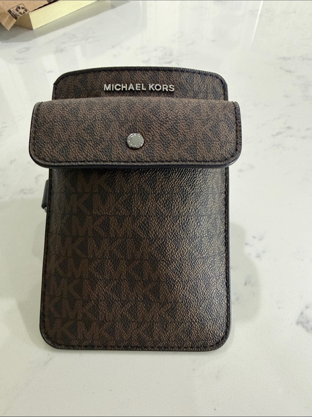 Michael Kors Brown Monogram Leather Cross Body Bag Pouch